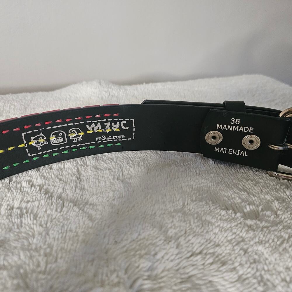 Vintage M3YC Reggae Stud Belt | Black Vegan Leather Pyramid Studs | Size 36 - Picture 6 of 6